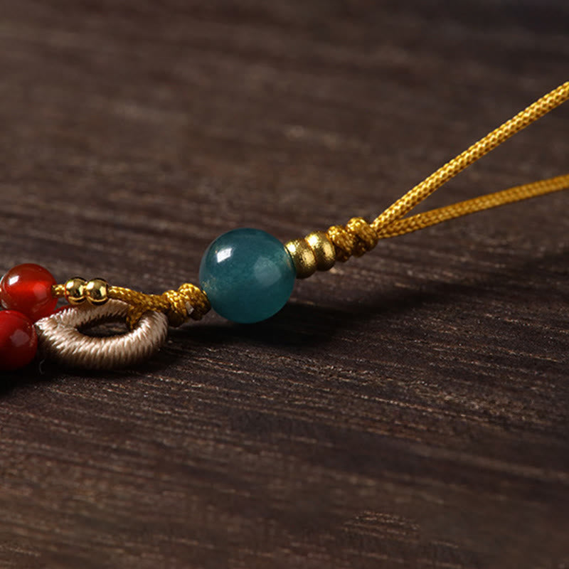 Buddha Stones Year of the Horse Copper Cinnabar Blue Chalcedony Red Agate Liuli Luck Phone Hanging Decoration - image 9