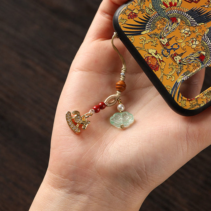 Buddha Stones Year of the Horse Copper Cinnabar Blue Chalcedony Red Agate Liuli Luck Phone Hanging Decoration - image 13