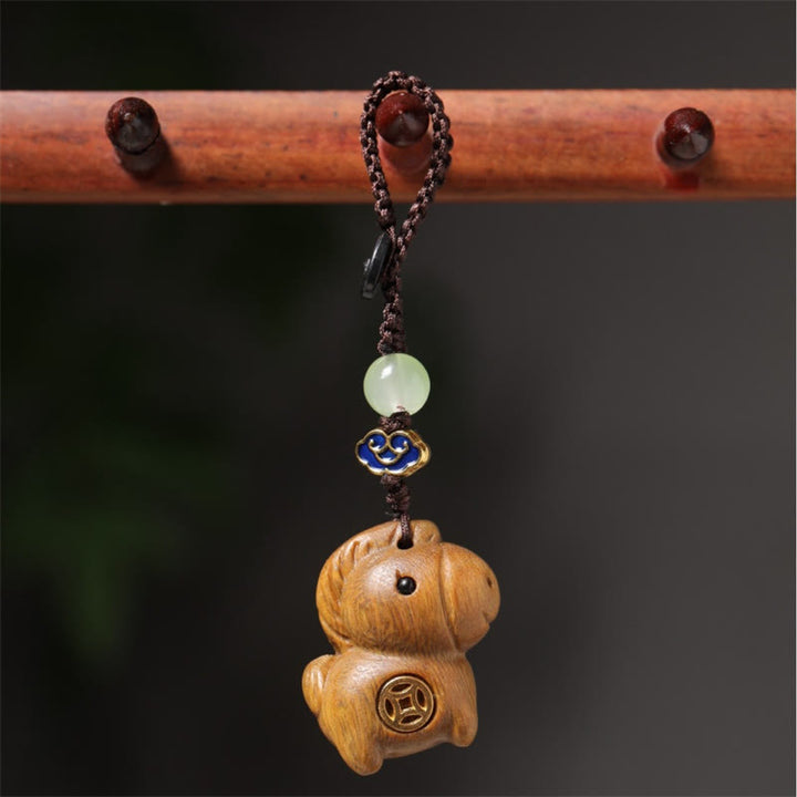 Buddha Stones "Hoping You Have a Joyful Year" Year of the Horse Rainbow Eucalyptus Small Leaf Red Sandalwood Key Chain Includes Gift Message Card - image 7