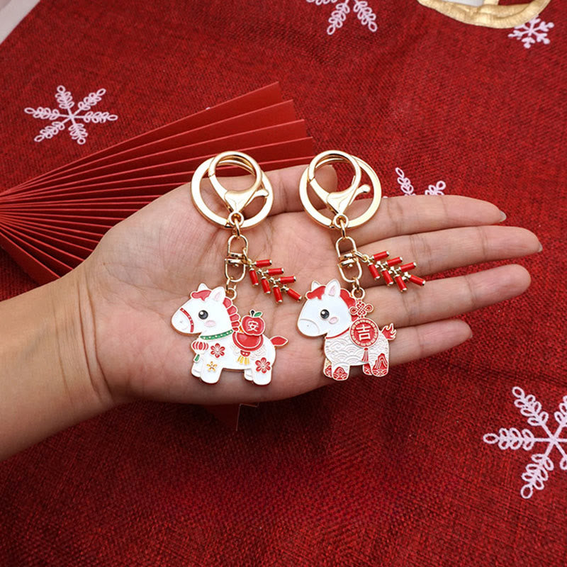 Buddha Stones "Hoping You Have a Joyful Year" Year of the Horse Ingot Red Firecrackers Alloy Key Chain Includes Gift Message Card - image 29