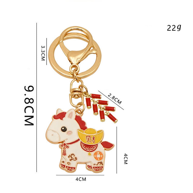 Buddha Stones "Hoping You Have a Joyful Year" Year of the Horse Ingot Red Firecrackers Alloy Key Chain Includes Gift Message Card - image 10
