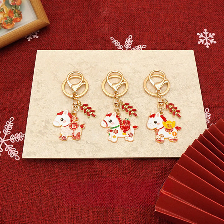 Buddha Stones "Hoping You Have a Joyful Year" Year of the Horse Ingot Red Firecrackers Alloy Key Chain Includes Gift Message Card - image 34