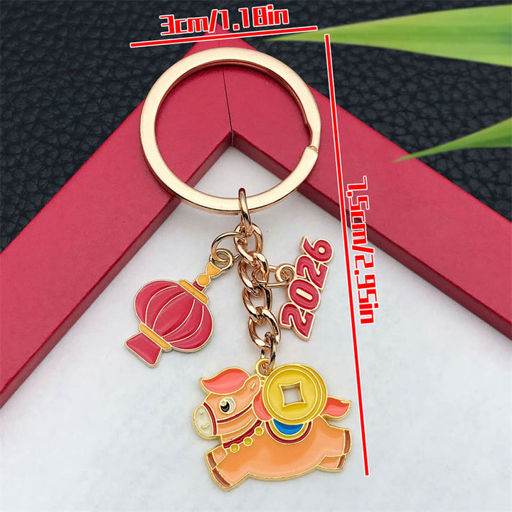 Buddha Stones "Hoping You Have a Joyful Year" Year of the Horse Lantern Copper Coin Fu Character Lucky Money Bag Alloy Key Chain Includes Gift Message Card - image 10
