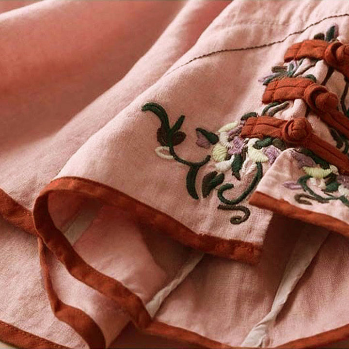 Buddha Stones Retro Flower Embroidery Design Long Sleeve Cotton Linen Women's Shirt - image 14