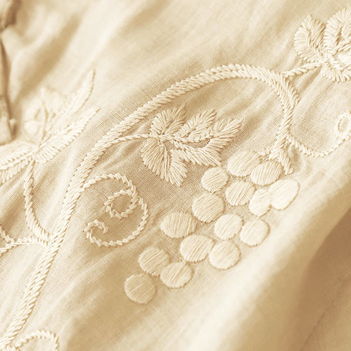 Buddha Stones Embroidered Grapes Pattern Lace Design Frog-Button Three Quarter Sleeve Women's Cotton Shirt - image 7