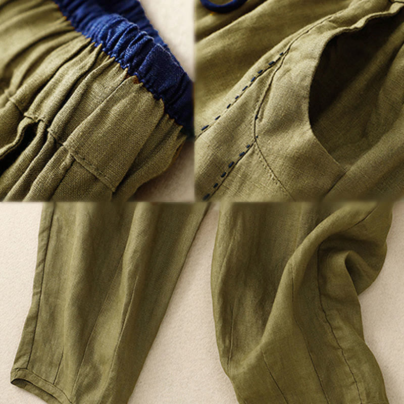 Buddha Stones Commute Color Blocking Design Women's Harem 7-8 Length Pants With Pockets - image 11