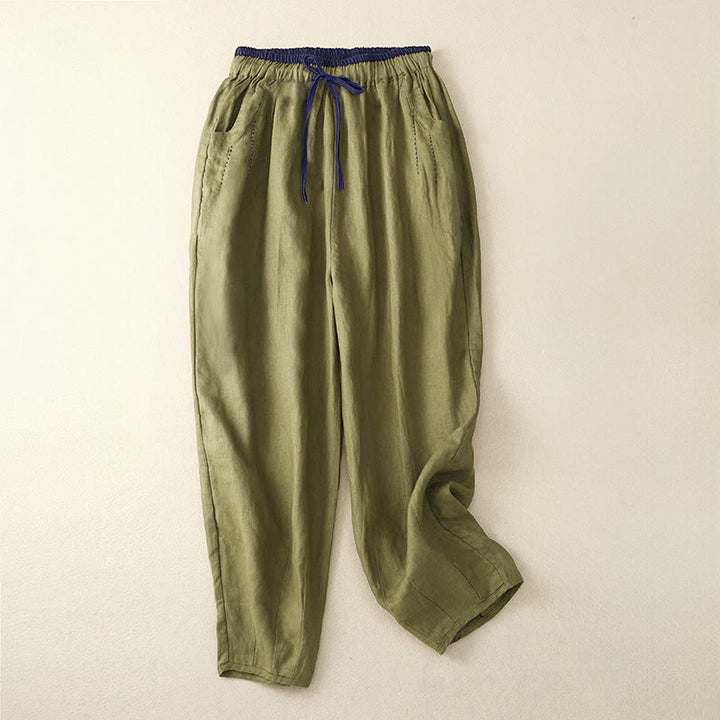 Buddha Stones Commute Color Blocking Design Women's Harem 7-8 Length Pants With Pockets - OliveDrab - US8-10，UK/AU12-14，EU40-42 (2XL) - image 9