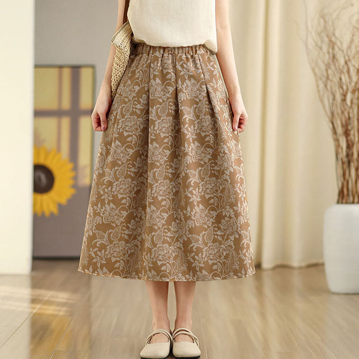 Buddha Stones Printing Flower Paisley Pattern A-line Elastic Waist Cotton Women's Skirt With Pockets - image 9