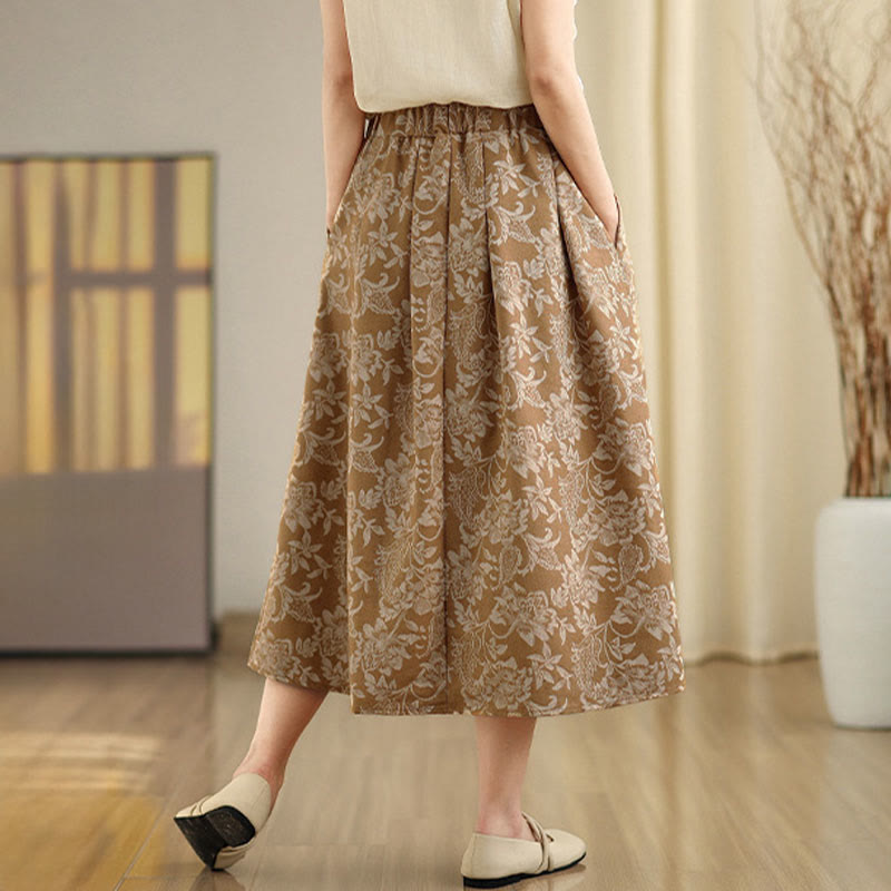 Buddha Stones Printing Flower Paisley Pattern A-line Elastic Waist Cotton Women's Skirt With Pockets - image 11