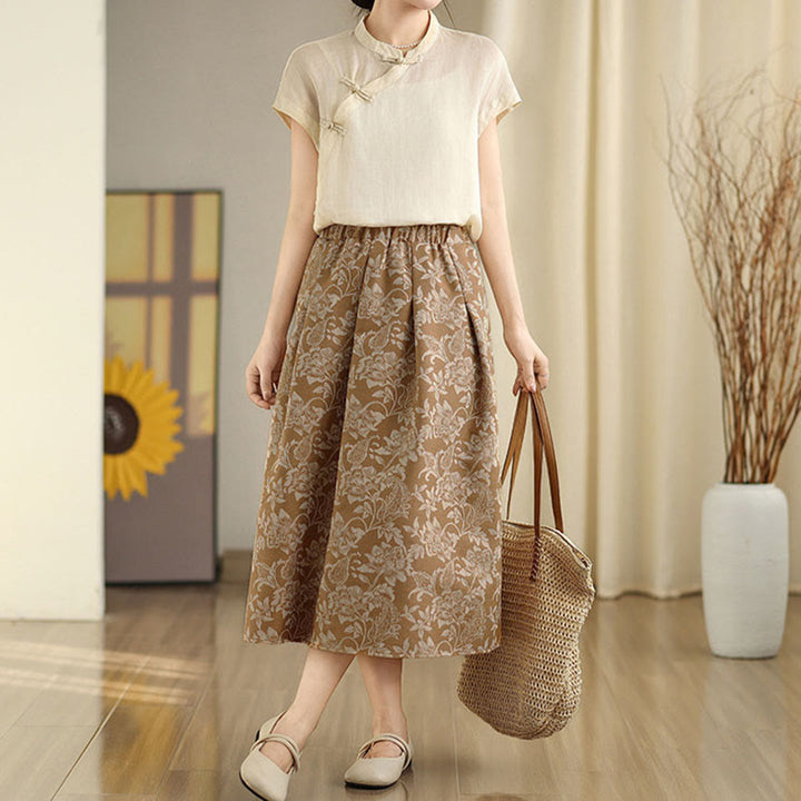 Buddha Stones Printing Flower Paisley Pattern A-line Elastic Waist Cotton Women's Skirt With Pockets - image 13
