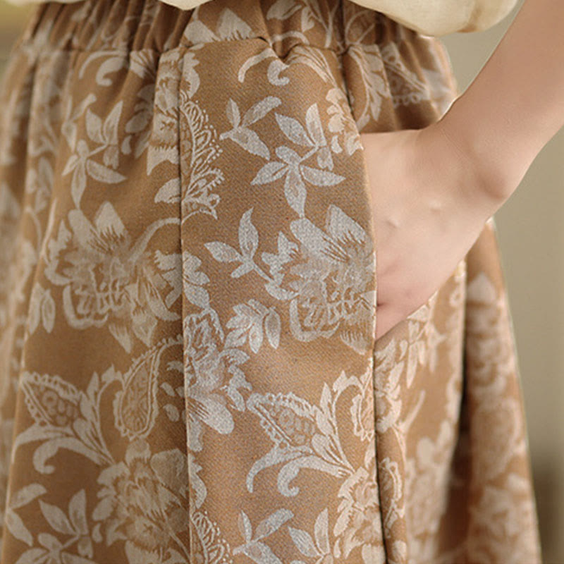 Buddha Stones Printing Flower Paisley Pattern A-line Elastic Waist Cotton Women's Skirt With Pockets - image 15