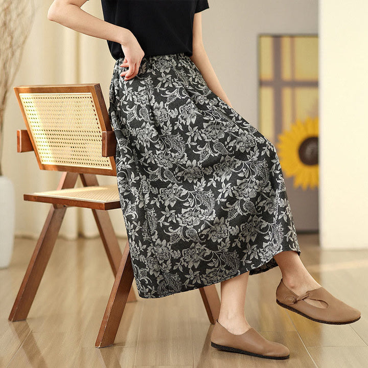Buddha Stones Printing Flower Paisley Pattern A-line Elastic Waist Cotton Women's Skirt With Pockets - image 5