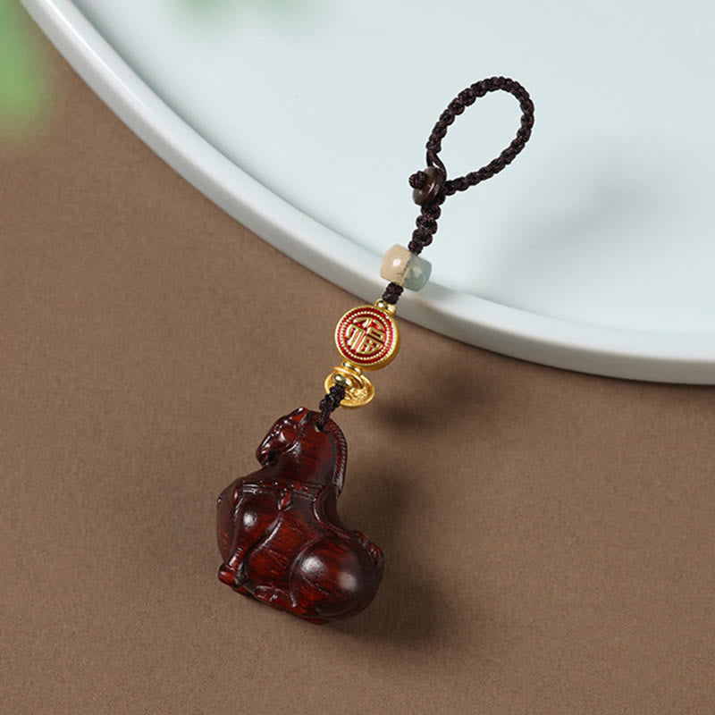 Buddha Stones Year Of The Horse Fu Character Small Leaf Red Sandalwood Various Sandalwood Balance Key Chain - Small Leaf Red Sandalwood - image 0