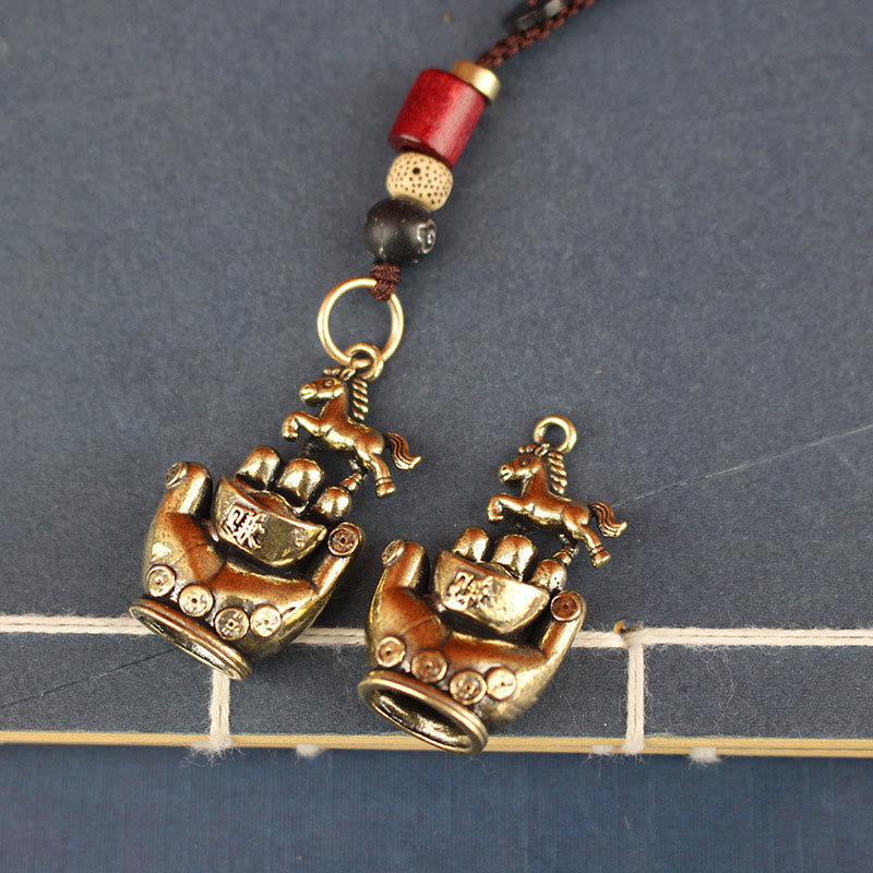 Buddha Stones Year Of The Horse Copper Brass String Five-Emperor Coins Balance Key Chain - image 3