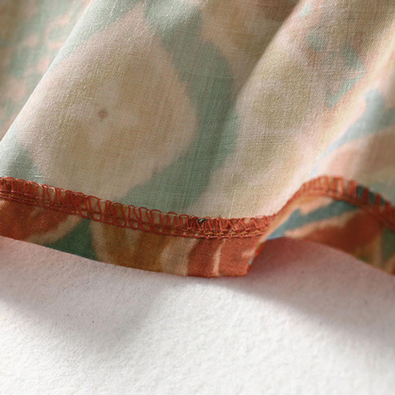 Buddha Stones Printing Chinese Frog-Button Long Sleeve Stand Collar Women's Shirt With Pockets - image 10