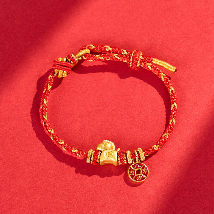 Buddha Stones Year Of The Horse Red String Copper Coins Luck Bracelet - Copper Coins Horse(Wrist Circumference: 13-22 cm) - image 0