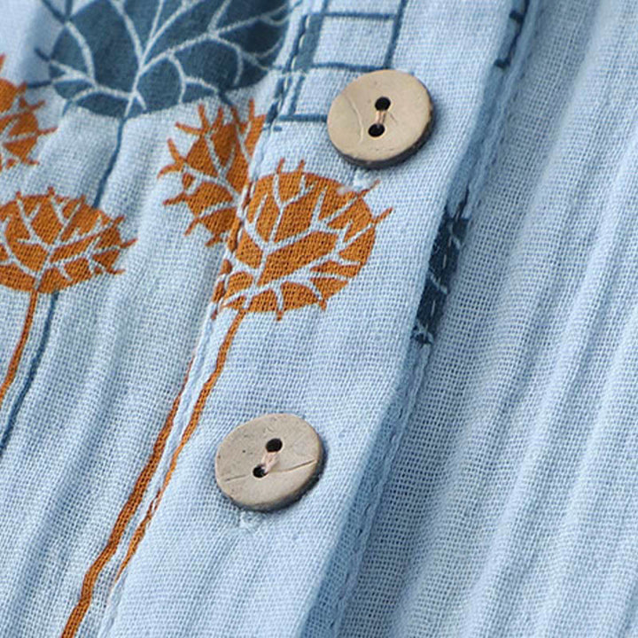 Buddha Stones Printed Half Button DesignThree Quarter Gathered Sleeve Women's Cotton Shirt - image 13