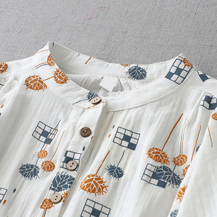 Buddha Stones Printed Half Button DesignThree Quarter Gathered Sleeve Women's Cotton Shirt - image 2