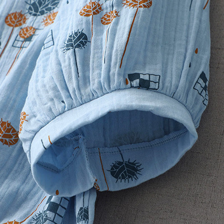 Buddha Stones Printed Half Button DesignThree Quarter Gathered Sleeve Women's Cotton Shirt - image 15