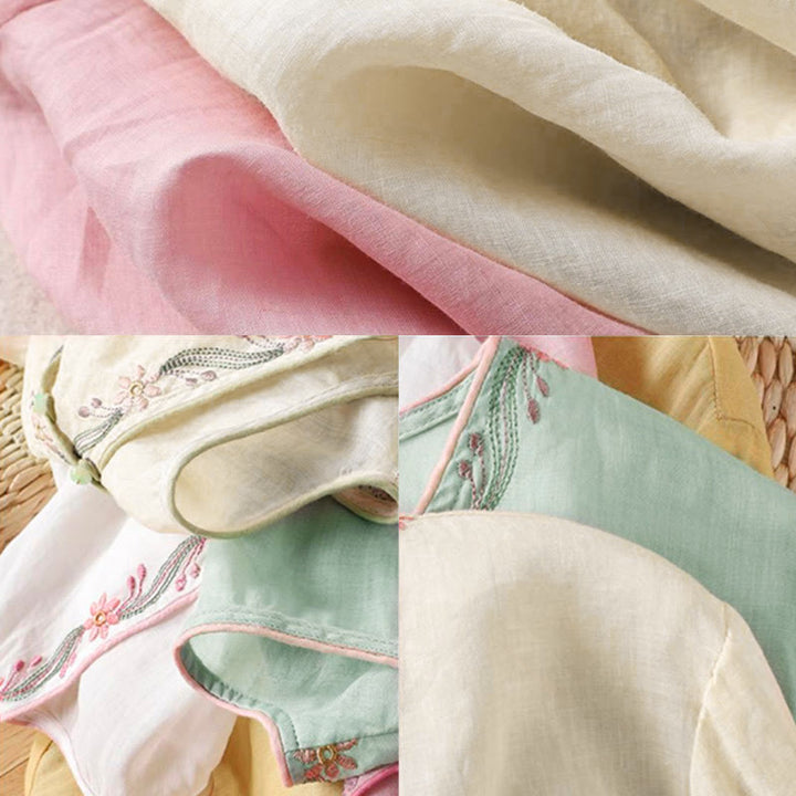 Buddha Stones Spring Retro Embroidery Button Design Three Quarter Sleeve Women's Cotton Shirt - image 6