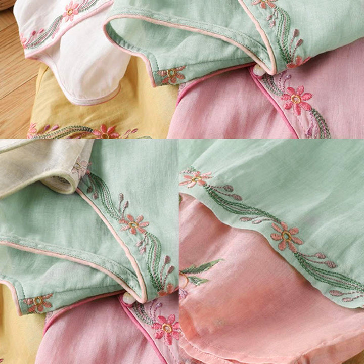 Buddha Stones Spring Retro Embroidery Button Design Three Quarter Sleeve Women's Cotton Shirt - image 7