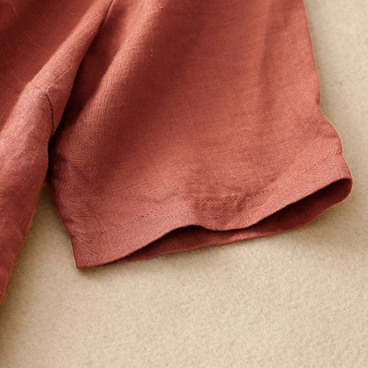 Buddha Stones Summer Women's Cotton Short Sleeve Stand Collar Side Slit Frog-Button Design Shirt - image 9