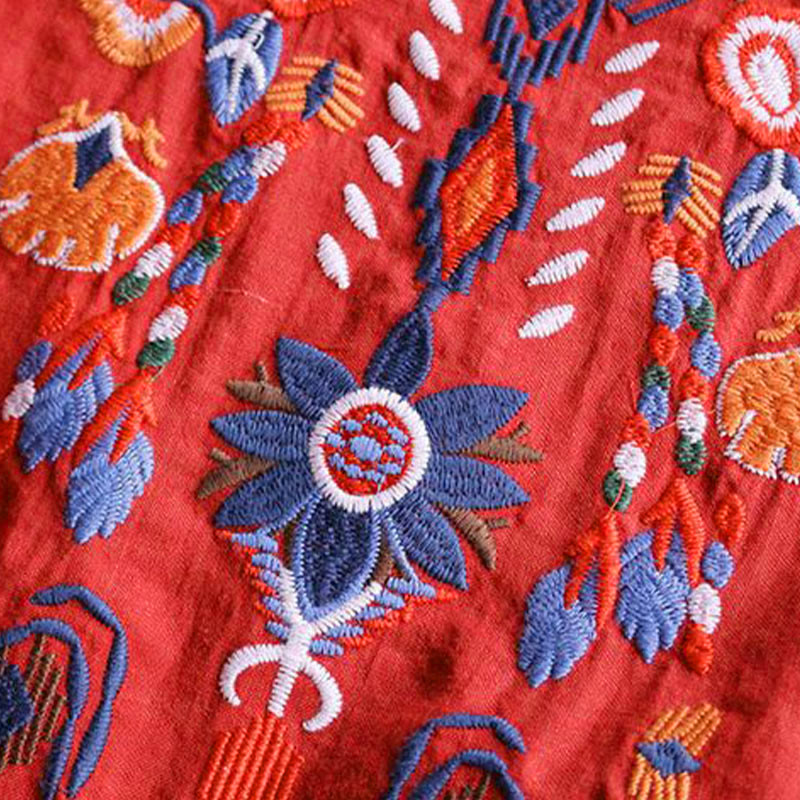 Buddha Stones Retro Artistic Embroidery Floral Pattern Crew Neck Women's Cotton Linen Short Sleeve T-Shirt - image 11