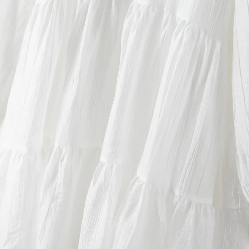 Buddha Stones Commute Lace Patchwork Lace-up Long Sleeve Buttons Lapel Women's Cotton Midi Dress - image 9