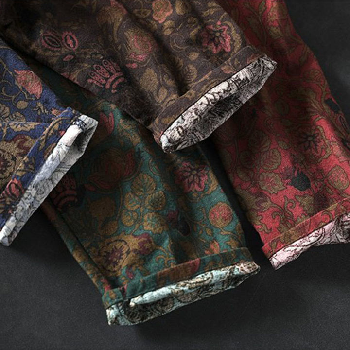 Buddha Stones Retro Floral Pattern A-line Design Long Sleeve Women's Cotton Maxi Dress - image 16