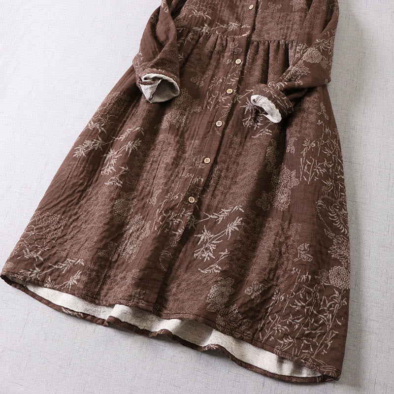 Buddha Stones Commute Bamboo Floral Pattern Long Sleeve Buttons Women's Cotton Midi Dress With Pockets - image 14