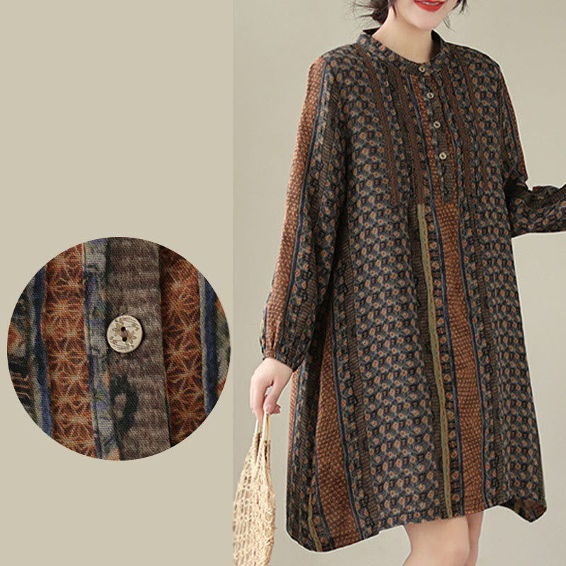 Buddha Stones Retro Printed Floral Women's Accordion Pleats Design Long Sleeve Shirt With Pockets - image 9