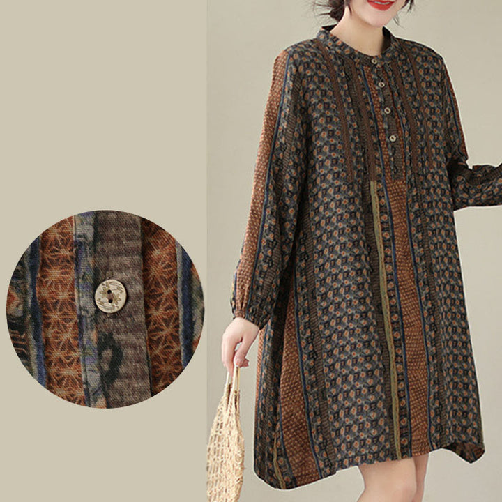 Buddha Stones Retro Printed Floral Women's Accordion Pleats Design Long Sleeve Shirt With Pockets - image 9