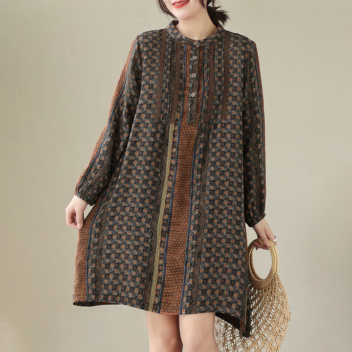 Buddha Stones Retro Printed Floral Women's Accordion Pleats Design Long Sleeve Shirt With Pockets - image 3