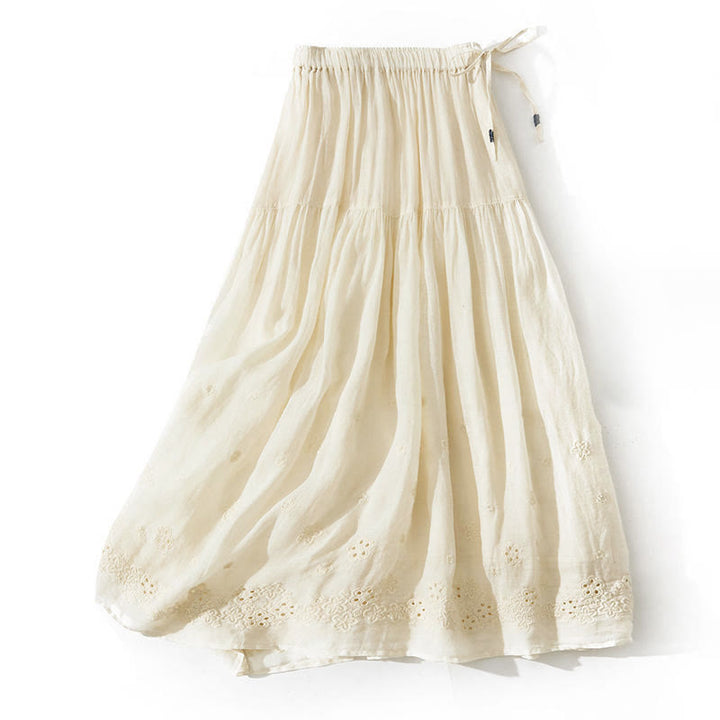Buddha Stones Embroidery Hollow Design A-line Drawstring High Waist Women's Skirt With Pockets - LightGoldenrodYellow - US8-10，UK/AU12-14，EU40-42 (2XL) - image 13