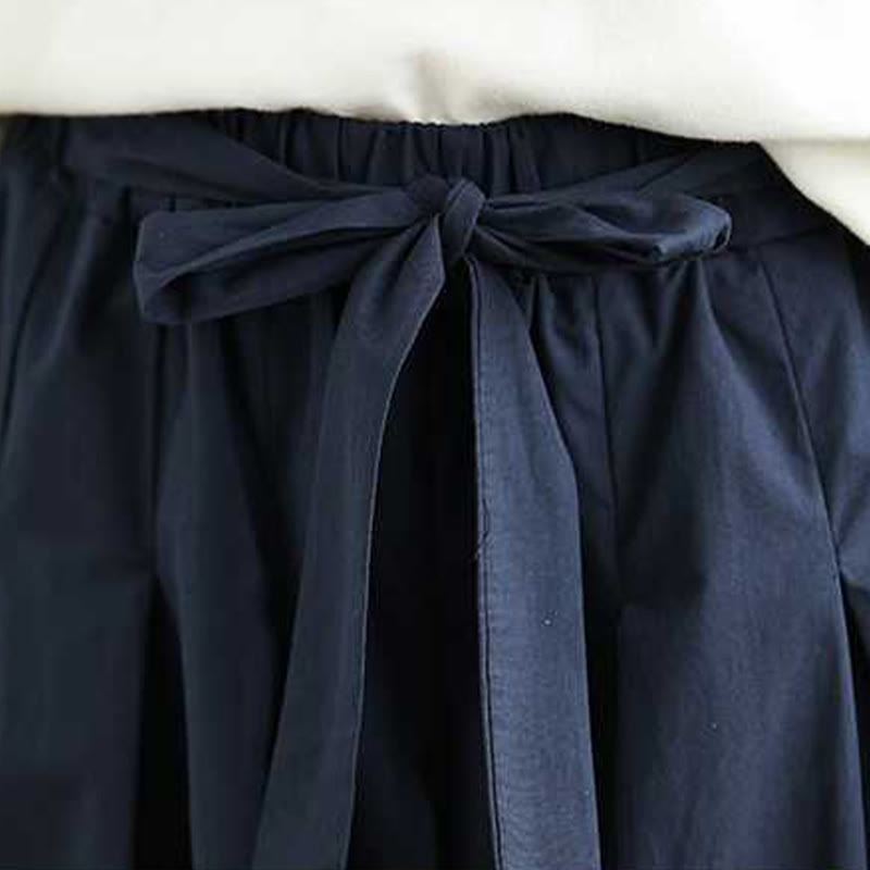 Buddha Stones Darkblue Plain Lace-up Design Women's Wide Leg Elastic Waist Pants With Pockets - image 10