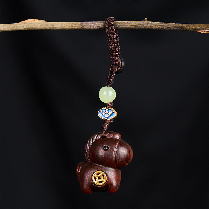 Buddha Stones "Hoping You Have a Joyful Year" Year of the Horse Rainbow Eucalyptus Small Leaf Red Sandalwood Key Chain Includes Gift Message Card - image 17