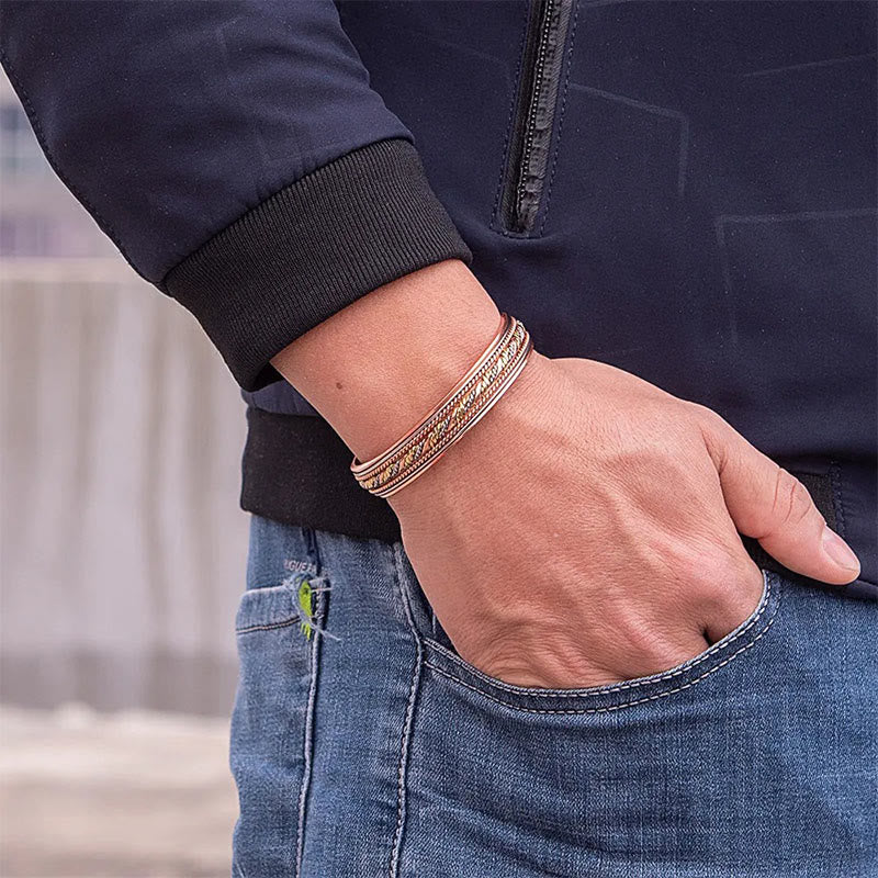 Buddha Stones Retro Open Twisted Copper Balance Luck Cuff Bracelet Bangle - image 2