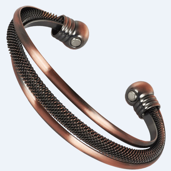 Buddha Stones Retro Textured Flower Pattern Twisted Copper Balance Luck Open Cuff Bracelet Bangle - Smooth Edge(Inner Diameter: 59mm) - image 4