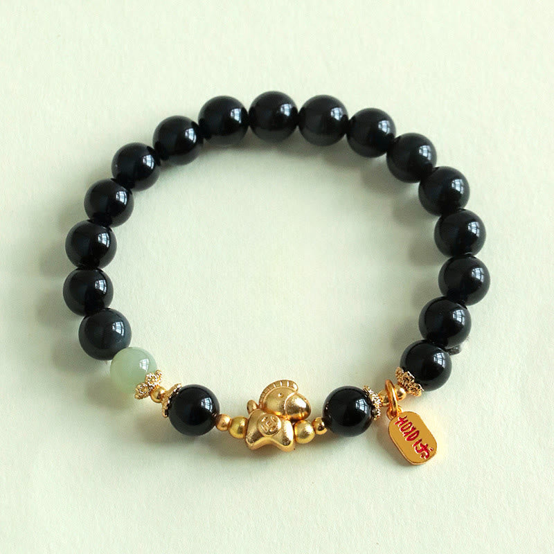 Buddha Stones Year Of The Horse Black Obsidian Hetian Jade Strength Bundle - image 3