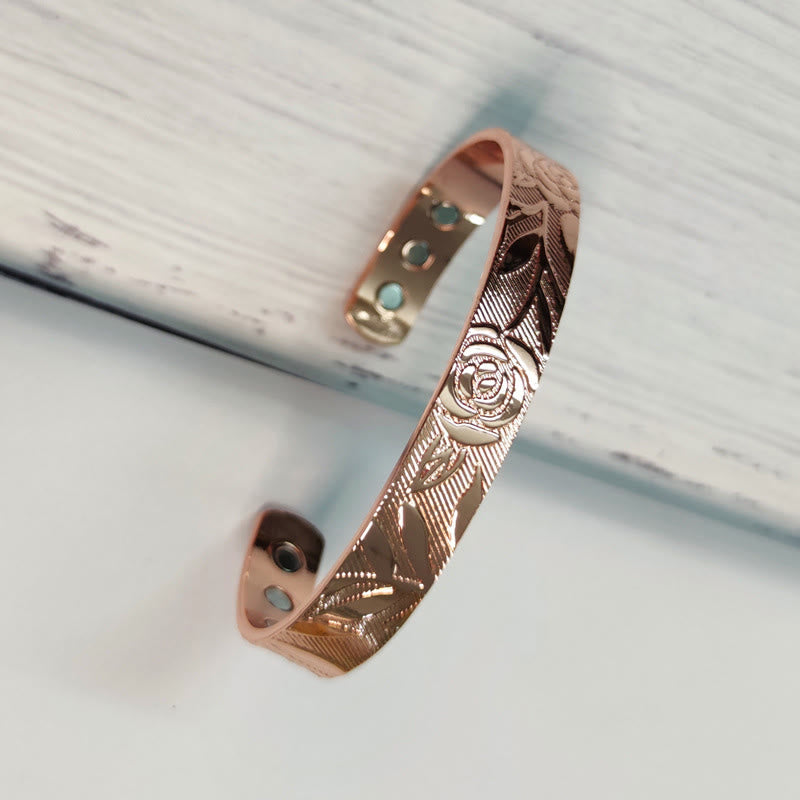 Buddha Stones Rose Flower Pattern Copper Balance Luck Open Cuff Bracelet Bangle - image 4