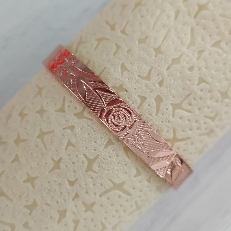 Buddha Stones Rose Flower Pattern Copper Balance Luck Open Cuff Bracelet Bangle - image 1