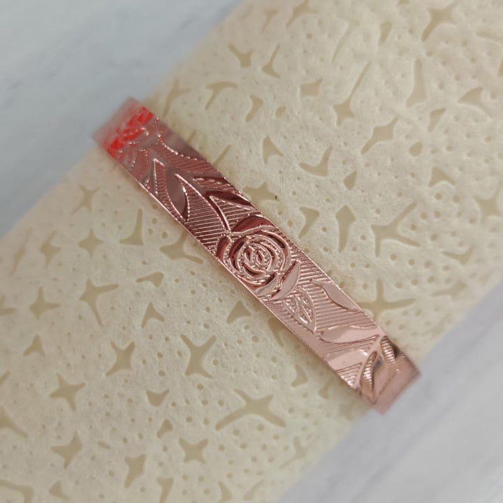 Buddha Stones Rose Flower Pattern Copper Balance Luck Open Cuff Bracelet Bangle - image 1