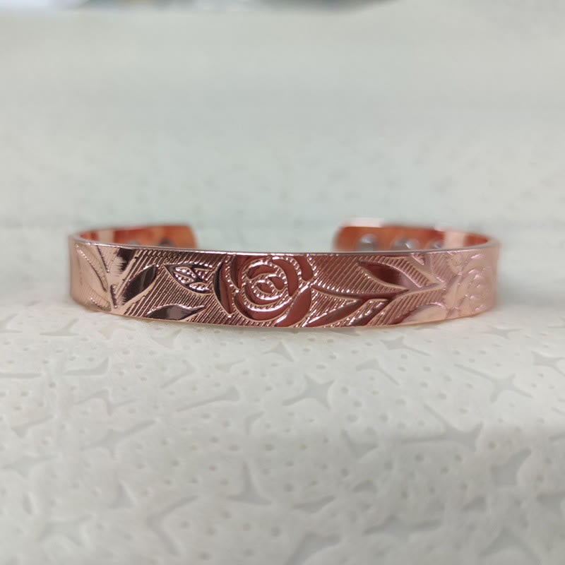Buddha Stones Rose Flower Pattern Copper Balance Luck Open Cuff Bracelet Bangle - image 3
