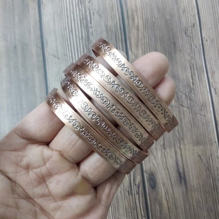 Buddha Stones Engraved Patterned Copper Balance Open Cuff Bracelet Bangle - image 6