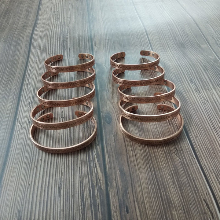 Buddha Stones Engraved Patterned Copper Balance Open Cuff Bracelet Bangle - image 7