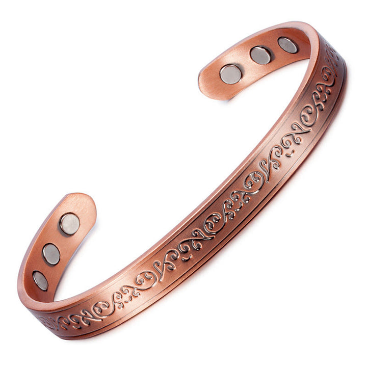 Buddha Stones Engraved Patterned Copper Balance Open Cuff Bracelet Bangle - image 1