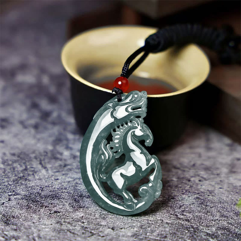 Buddha Stones Year Of The Horse Garnet Dragon Jade Fu Character Protection Luck Bundle - image 4