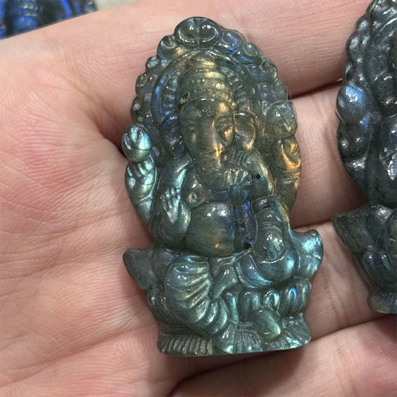 Buddha Stones Ganesh Ganpati Elephant Figurine Labradorite Healing Statue Home Decoration - image 1