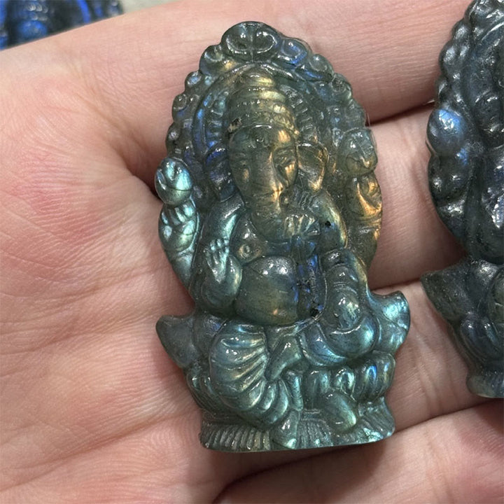 Buddha Stones Ganesh Ganpati Elephant Figurine Labradorite Healing Statue Home Decoration - image 1