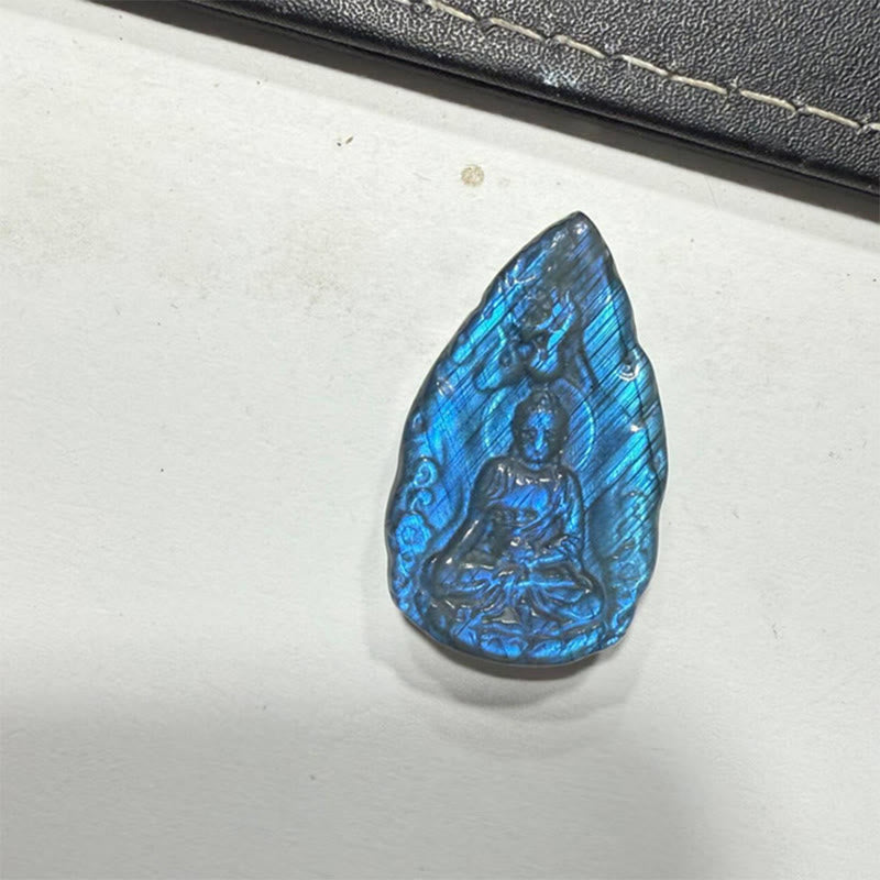Buddha Stones Engraving Buddha Natural Labradorite Teardrop Shape Figurine Cure Statue Home Decoration - image 10